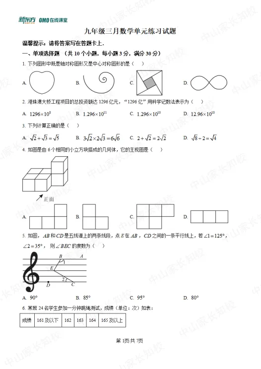 3月九年级共进联盟等级分数线已出炉!附试卷+答案 第6张