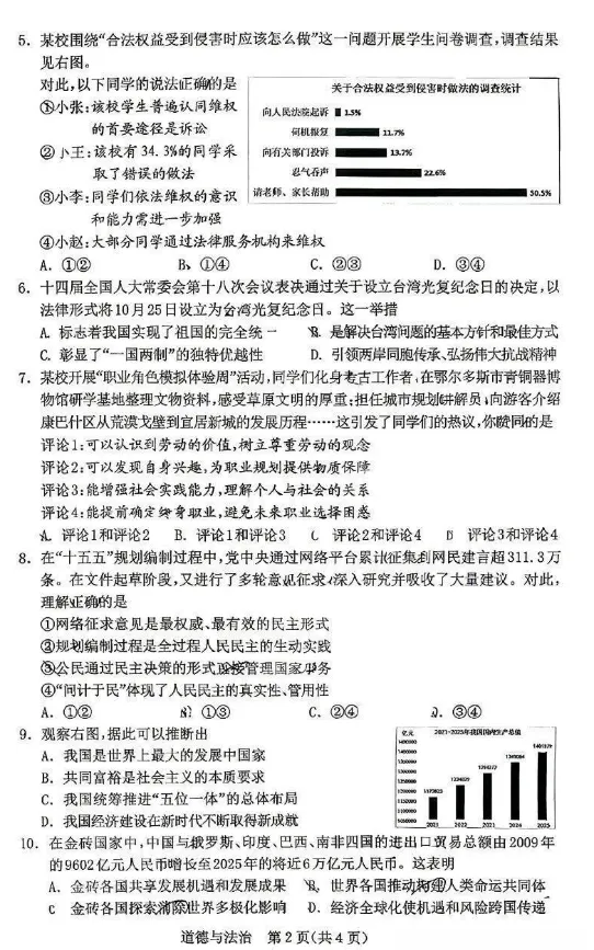 2026年3月内蒙古中考一模试卷:道法、历史(含答案) 第2张