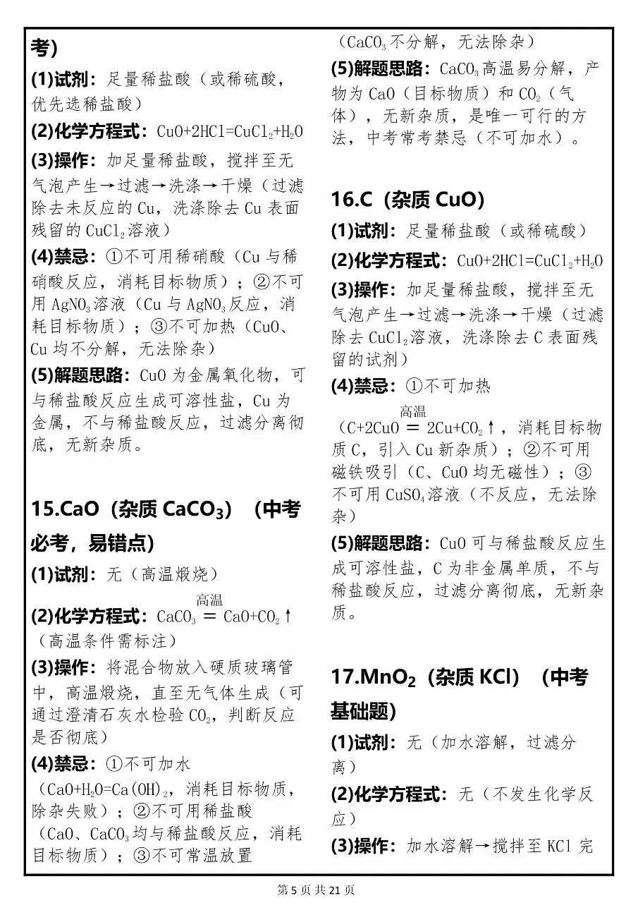 中考化学关于“除杂”必考点的常考题解析汇总,很全! 第5张