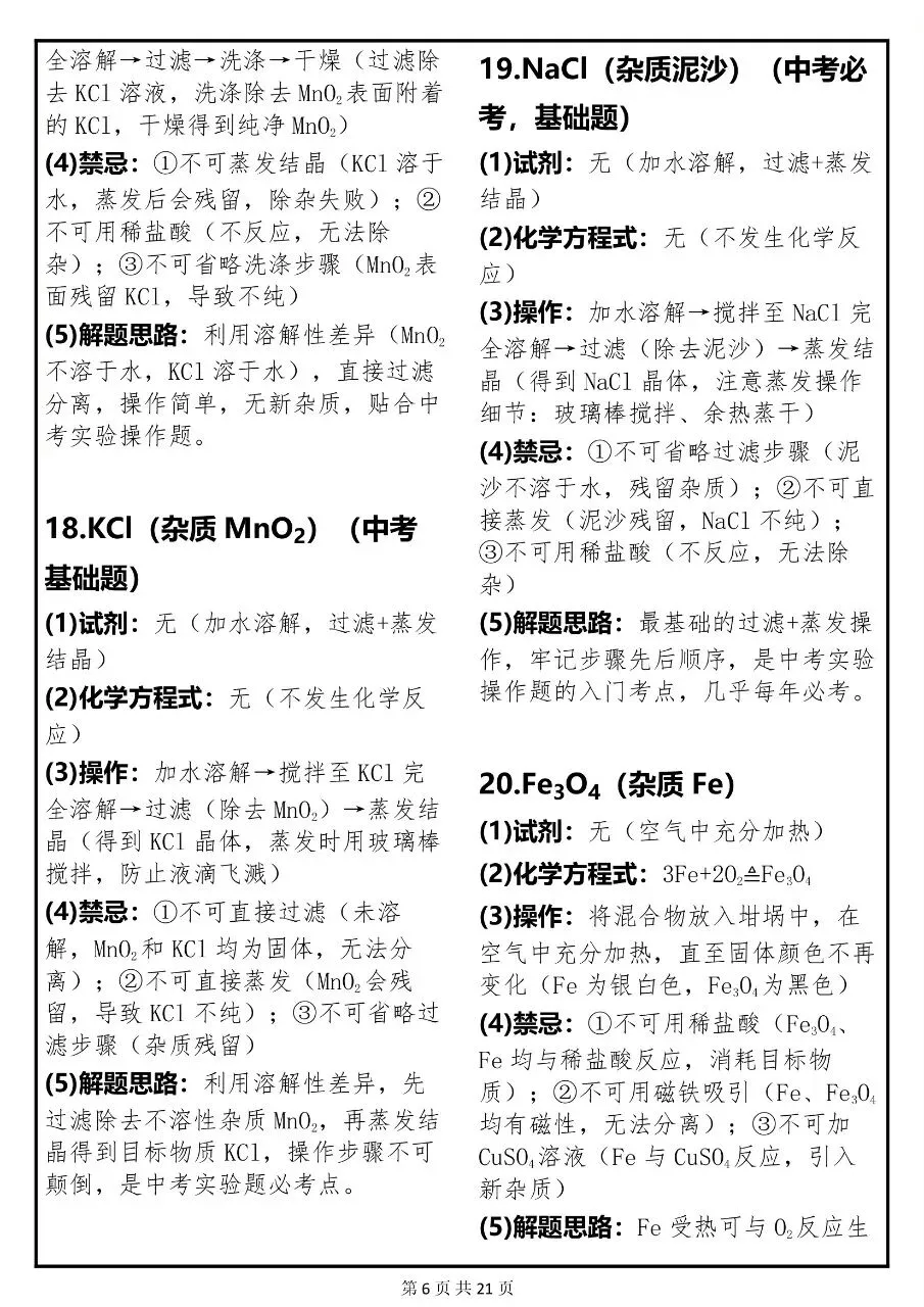 中考化学关于“除杂”必考点的常考题解析汇总,很全! 第6张