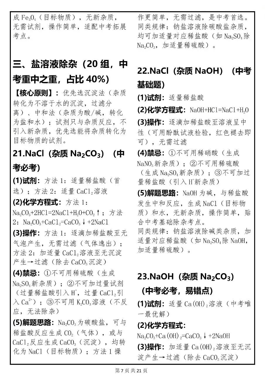 中考化学关于“除杂”必考点的常考题解析汇总,很全! 第7张