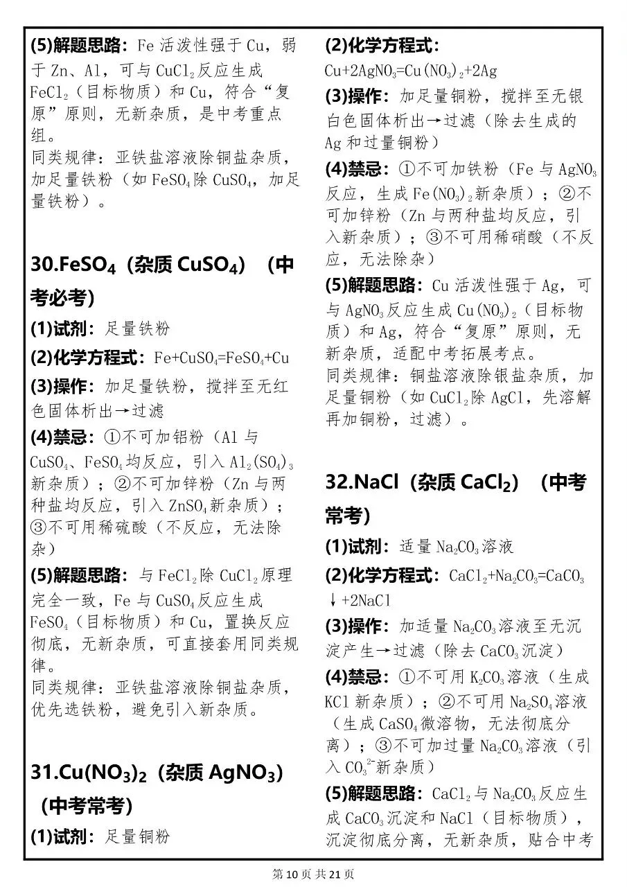 中考化学关于“除杂”必考点的常考题解析汇总,很全! 第9张