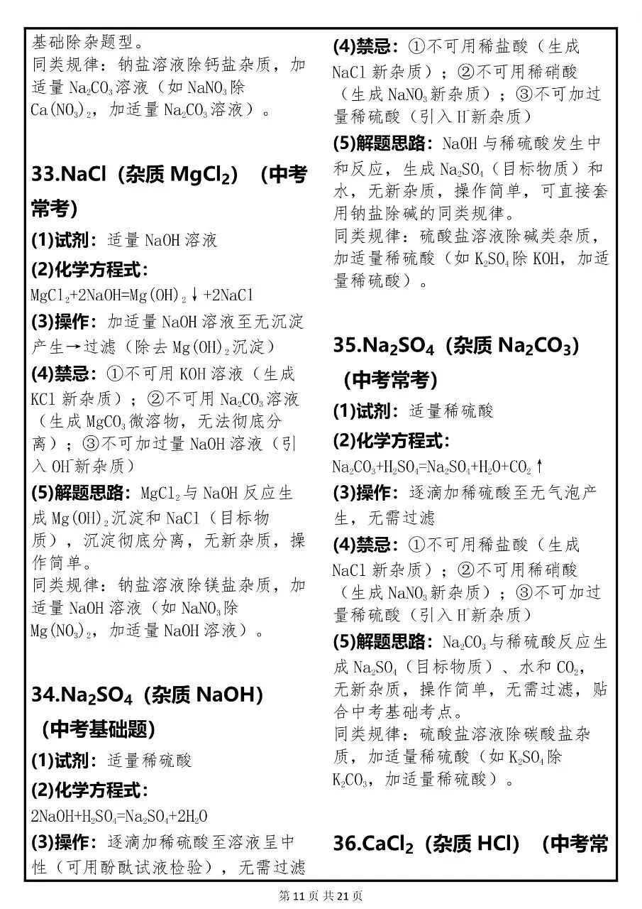 中考化学关于“除杂”必考点的常考题解析汇总,很全! 第10张
