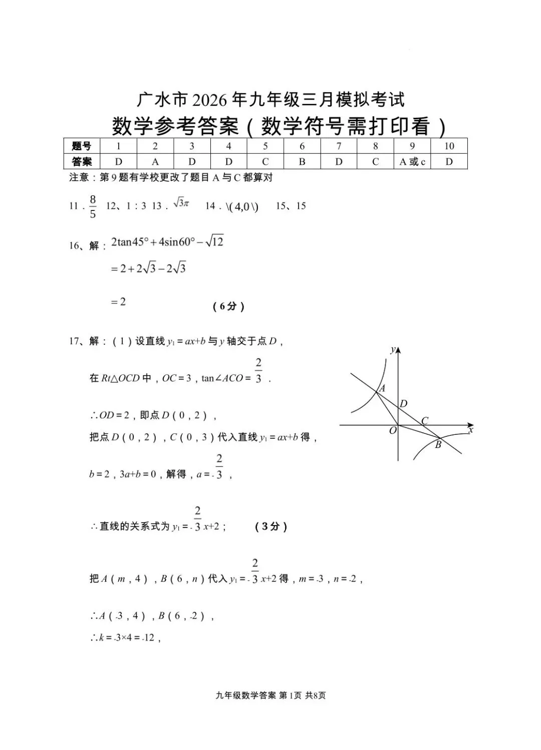 随州市广水市2026年九年级三月模拟考试数学试题(含答案) 第8张