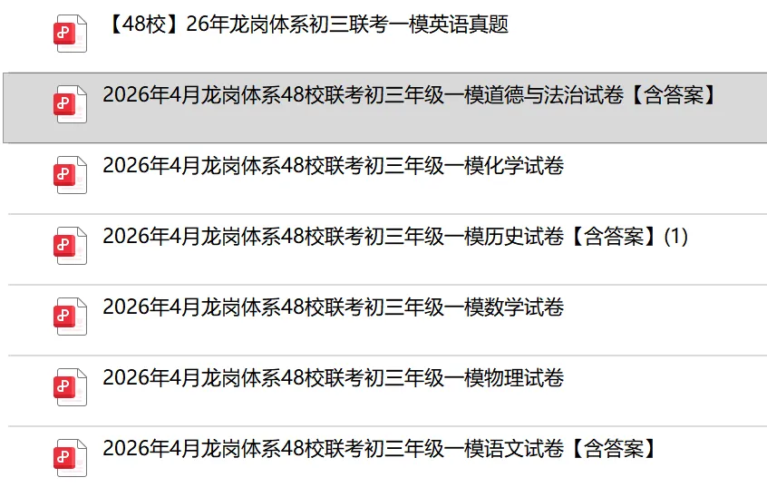 2026年深圳龙岗体系初三一模联考全科真题免费领取! 第3张