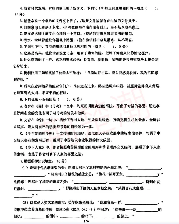 期中真题!江岸区各小学1-6年级下学期期中真题+答案免费领! 第41张