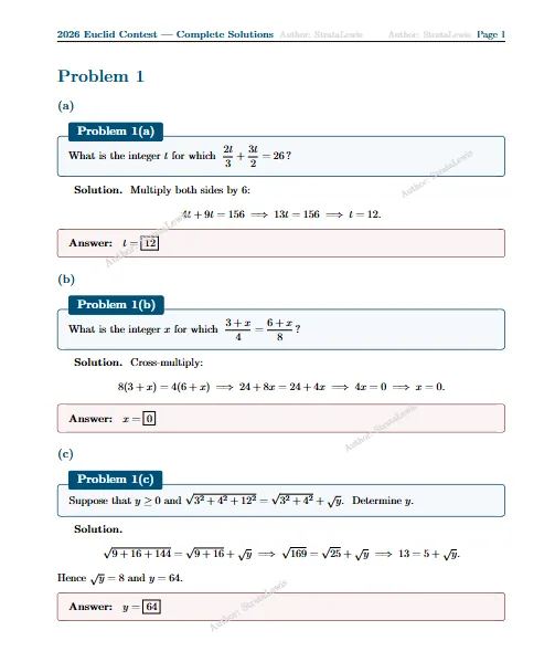 2026年欧几里得数学竞赛真题+答案解析,速来对答案! 第4张