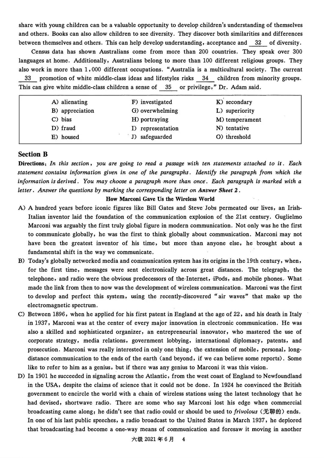 2021年6月六级真题及解析 第9张