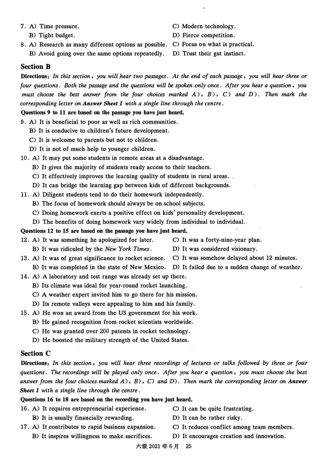 2021年6月六级真题及解析 第32张