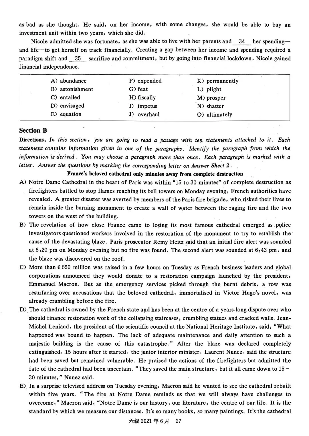 2021年6月六级真题及解析 第34张
