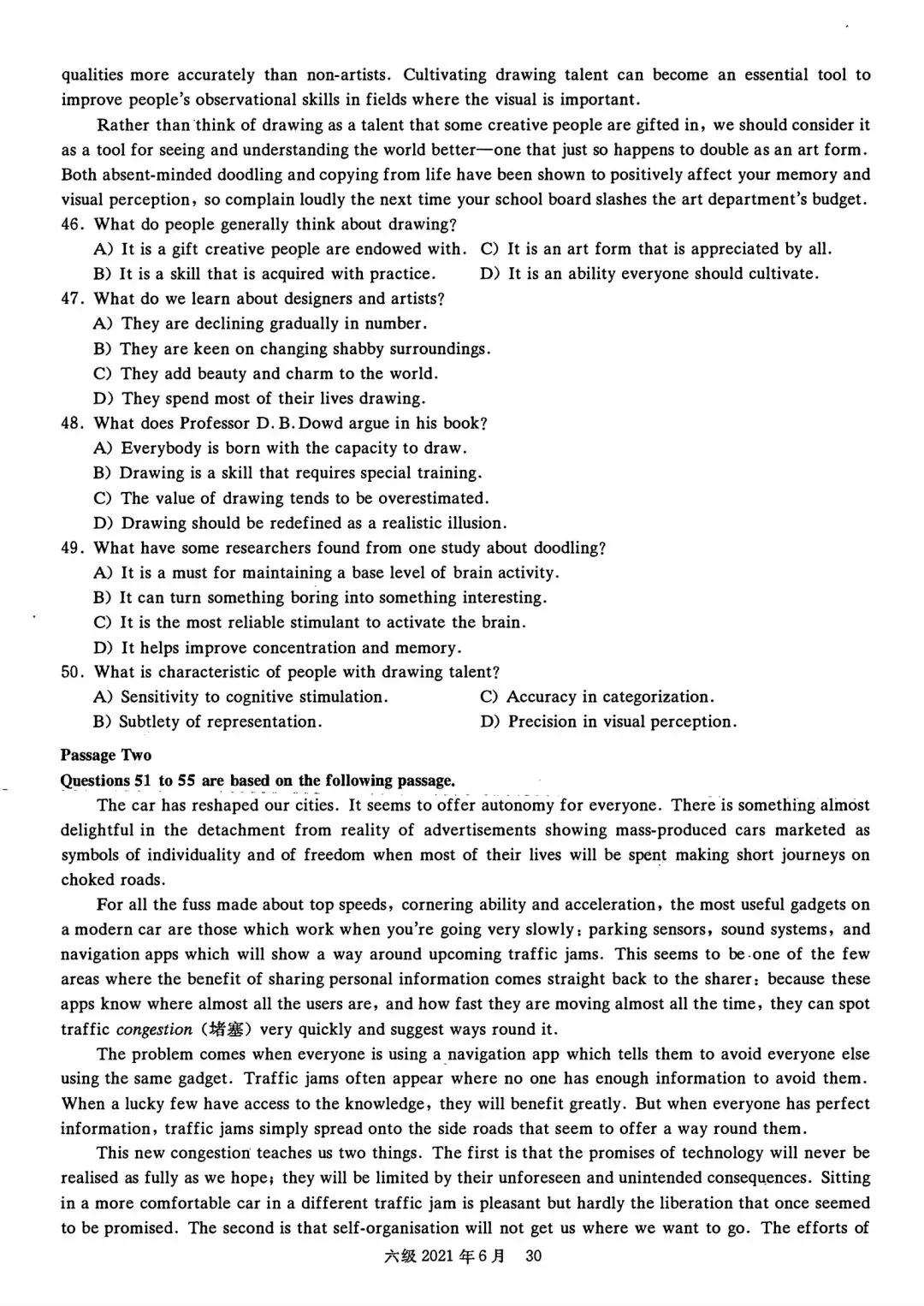 2021年6月六级真题及解析 第37张