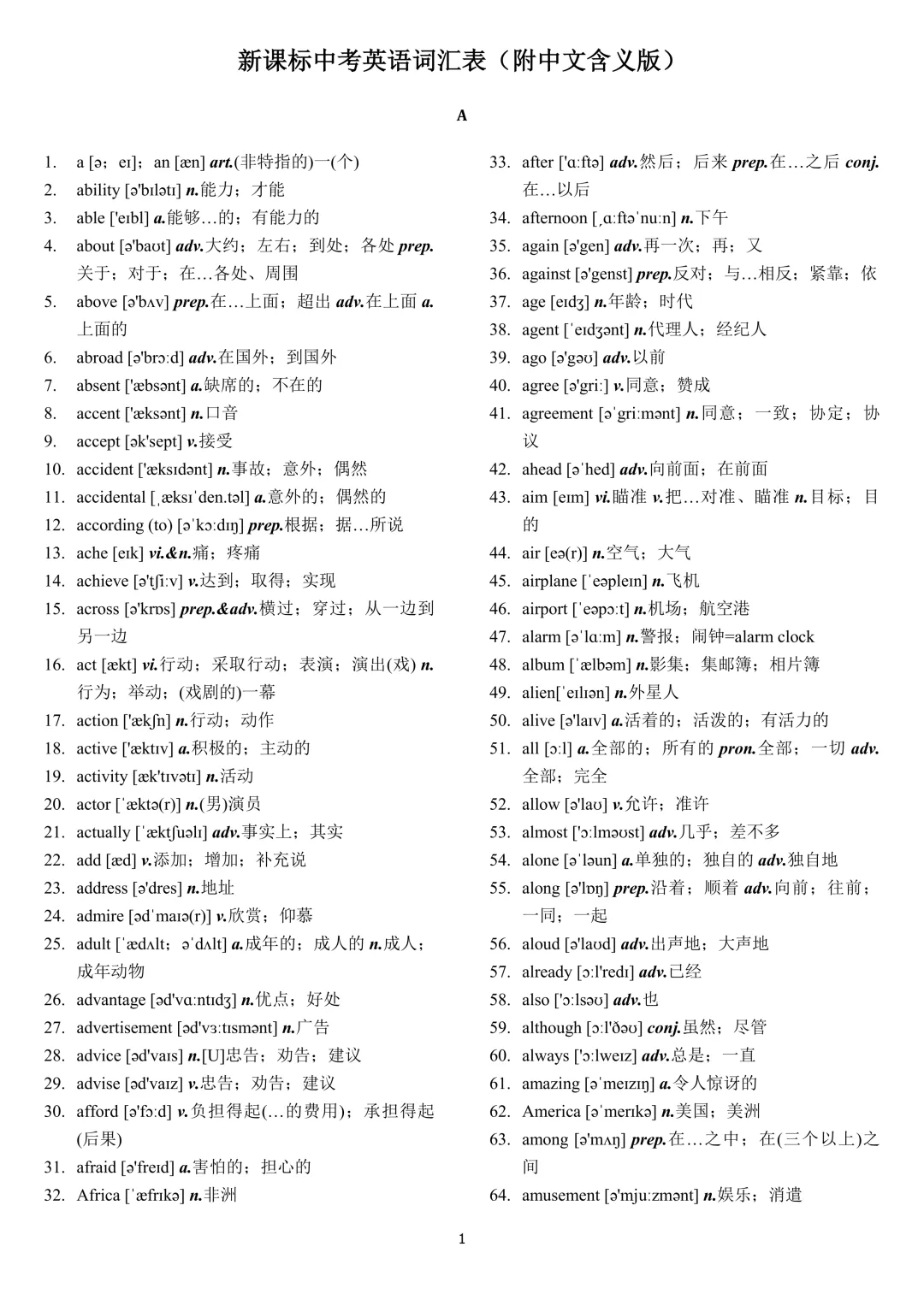 中考英语 新课标2000词汇顺序版(背诵+默写) 第1张