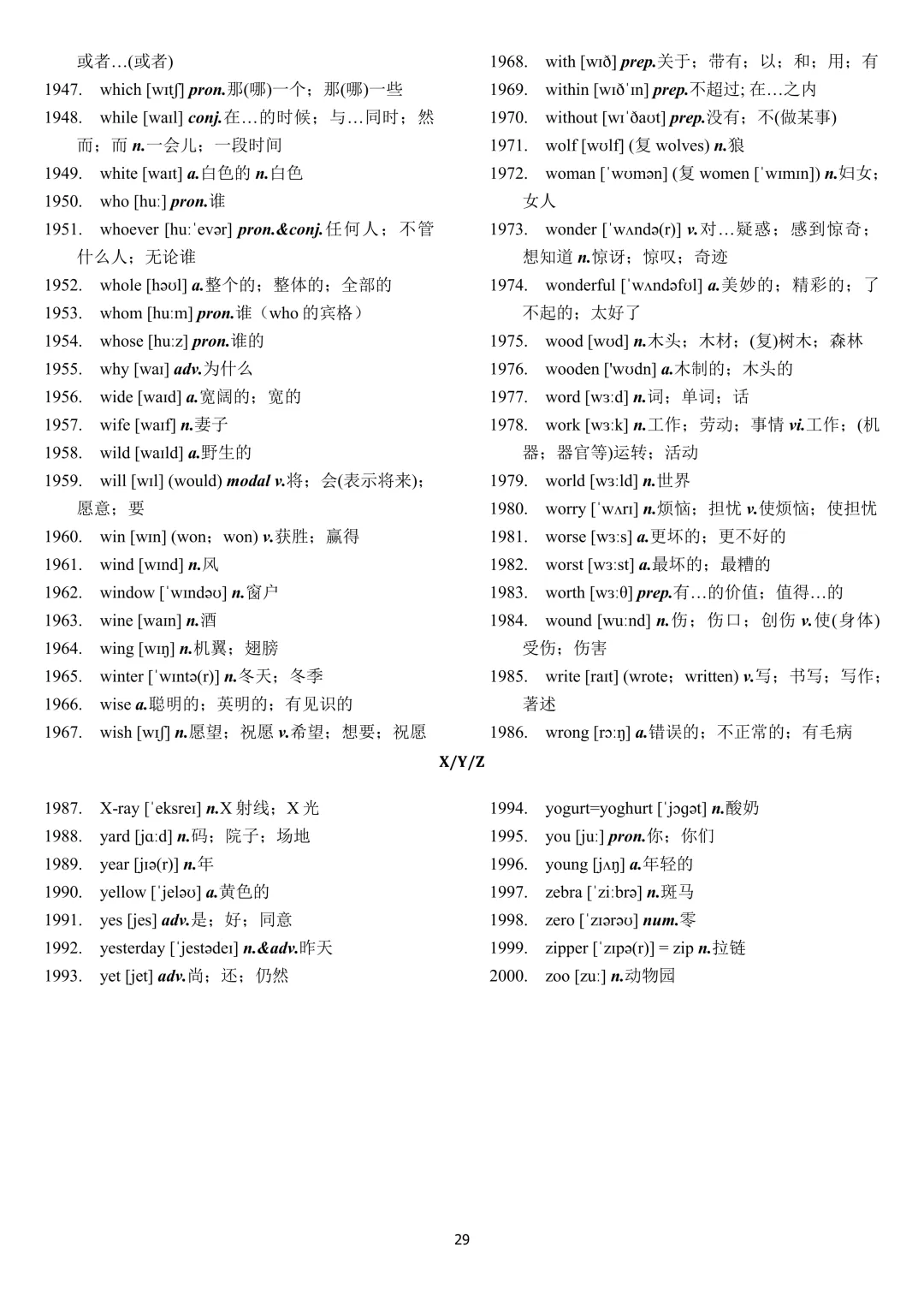 中考英语 新课标2000词汇顺序版(背诵+默写) 第29张