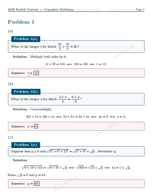 对答案啦!2026年欧几里得数学竞赛真题答案新鲜出炉~ 第5张
