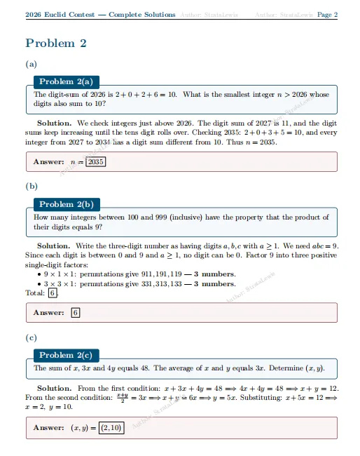 对答案啦!2026年欧几里得数学竞赛真题答案新鲜出炉~ 第6张