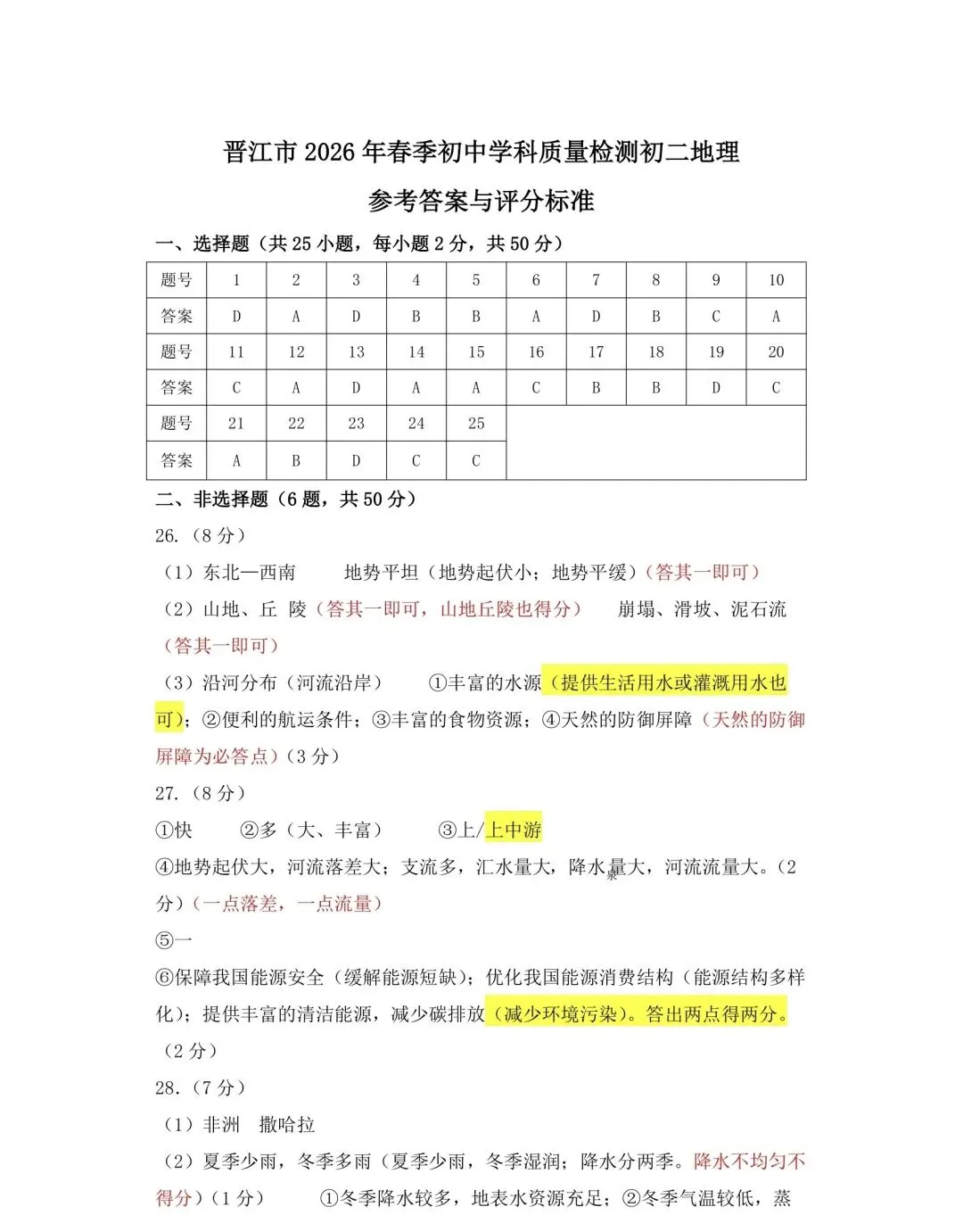 试卷资源||2026年晋江市初中学业质量监测地理试卷 第9张