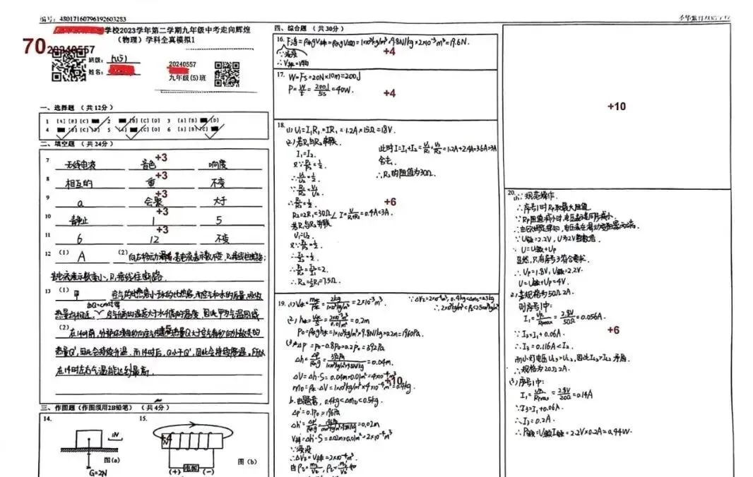 中考物理模考满分卷「答题卡」赏析(转给孩子) 第2张