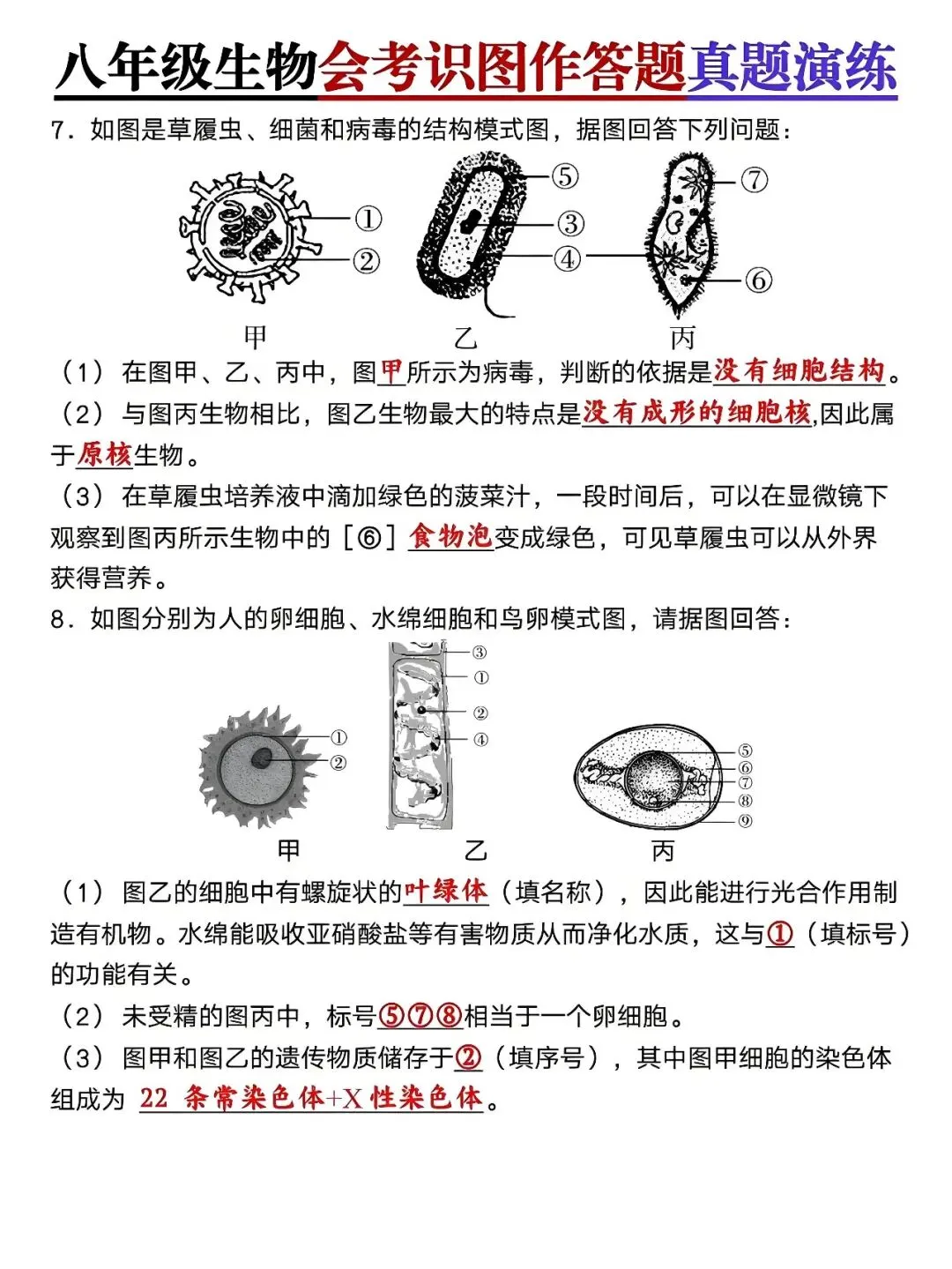 八年级下册生物:会考识图作答题真题演练,孩子查漏补缺的好帮手! 第5张