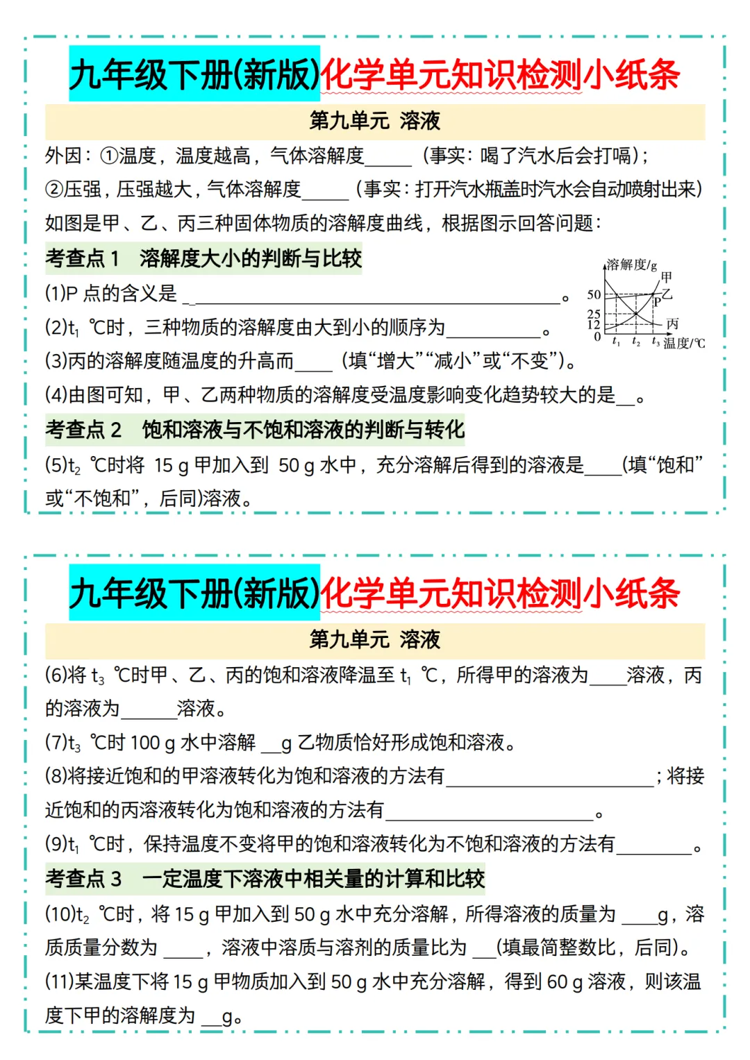 (新版)26年初三九年级中考化学单元知识检测小纸条 第5张