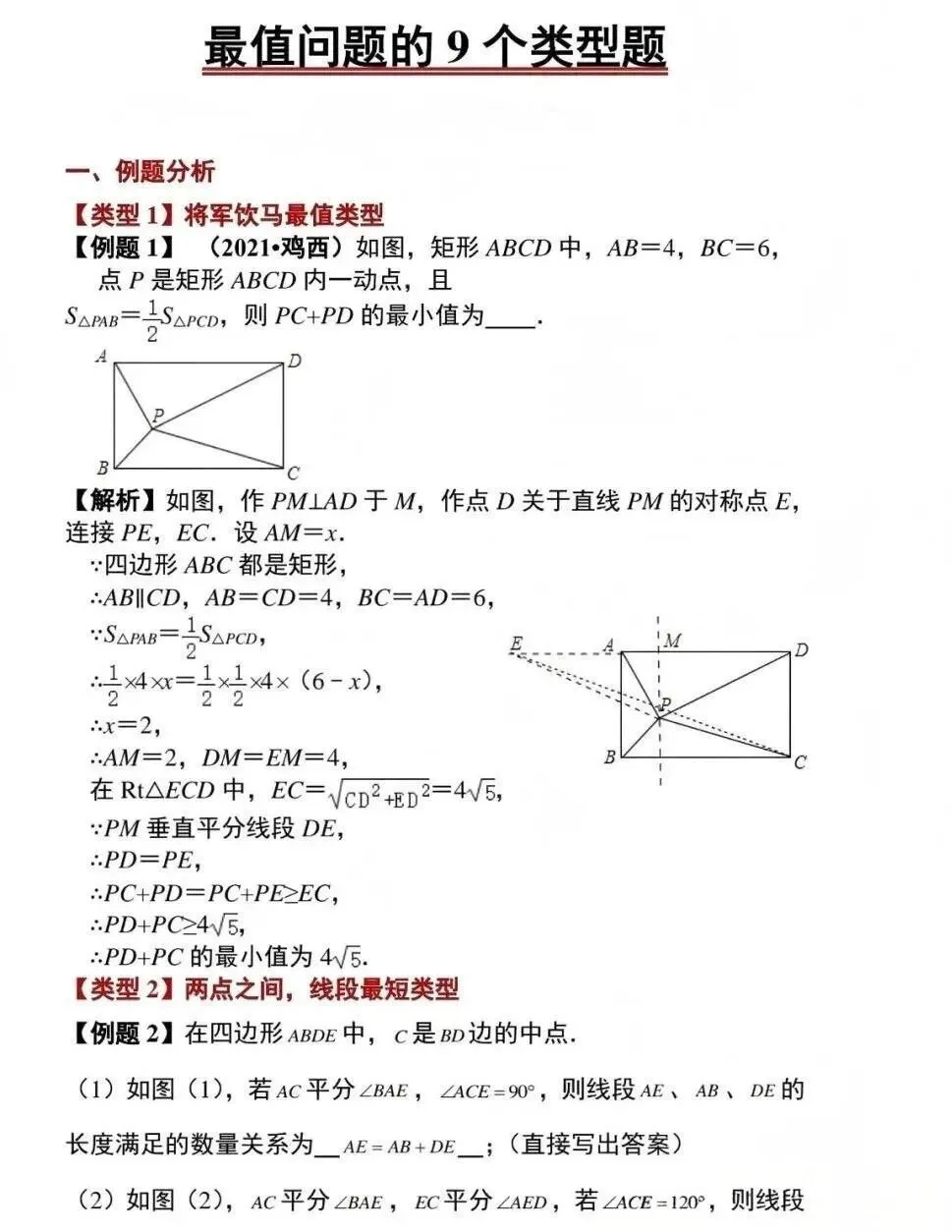 【文博 收藏】中考数学:最值问题的9个类型,收藏! 第2张 【文博 收藏】中考数学:最值问题的9个类型,收藏! 第2张
