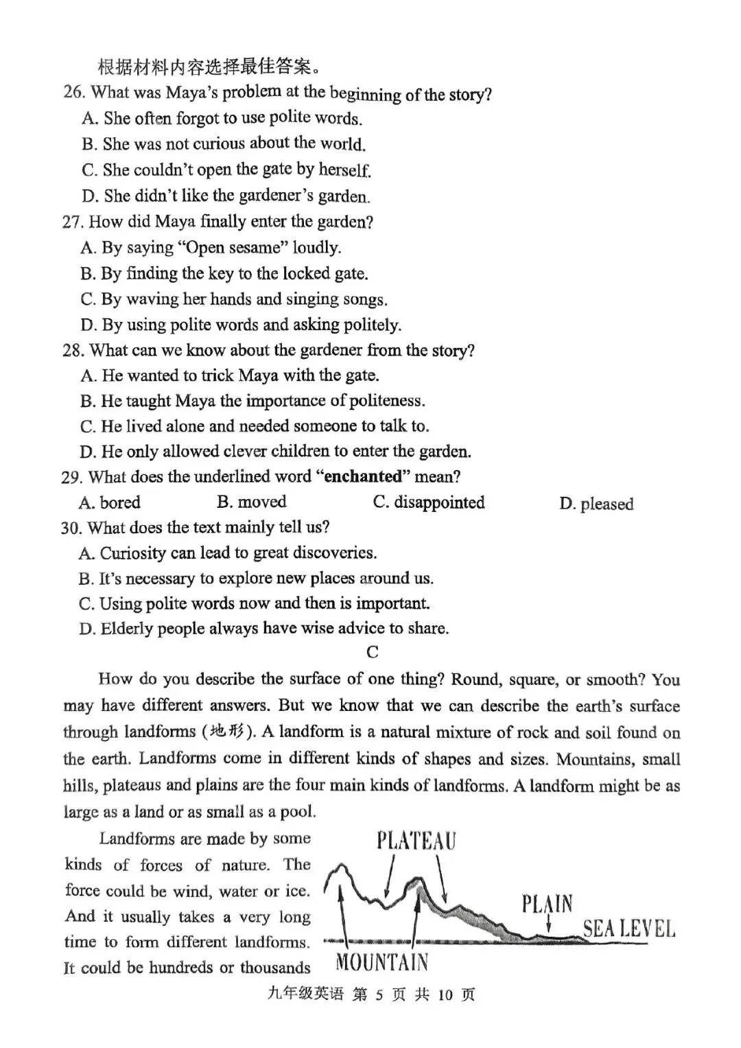 2025年平顶山中考一模英语试卷及答案(文末可下载) 第5张