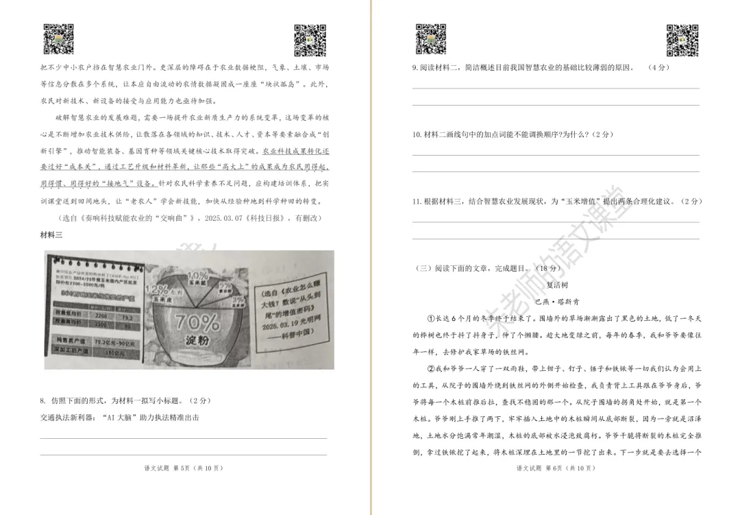 2025年徐州市区九年级一模语文试卷及答案(电子版) 第5张