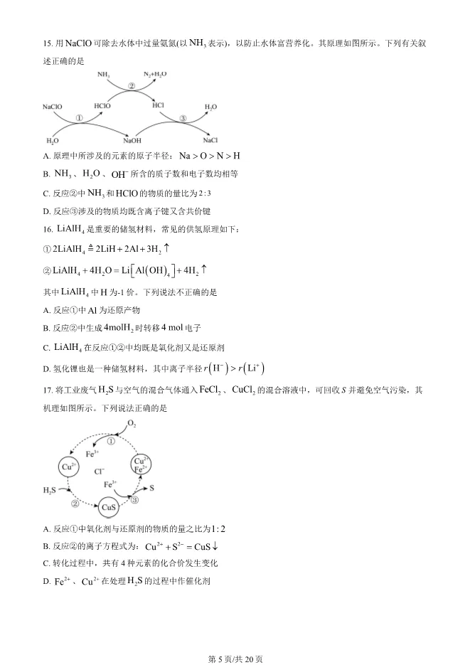 2025北京人大附中高一上册期末化学试卷(有答案)【可下载】 第5张