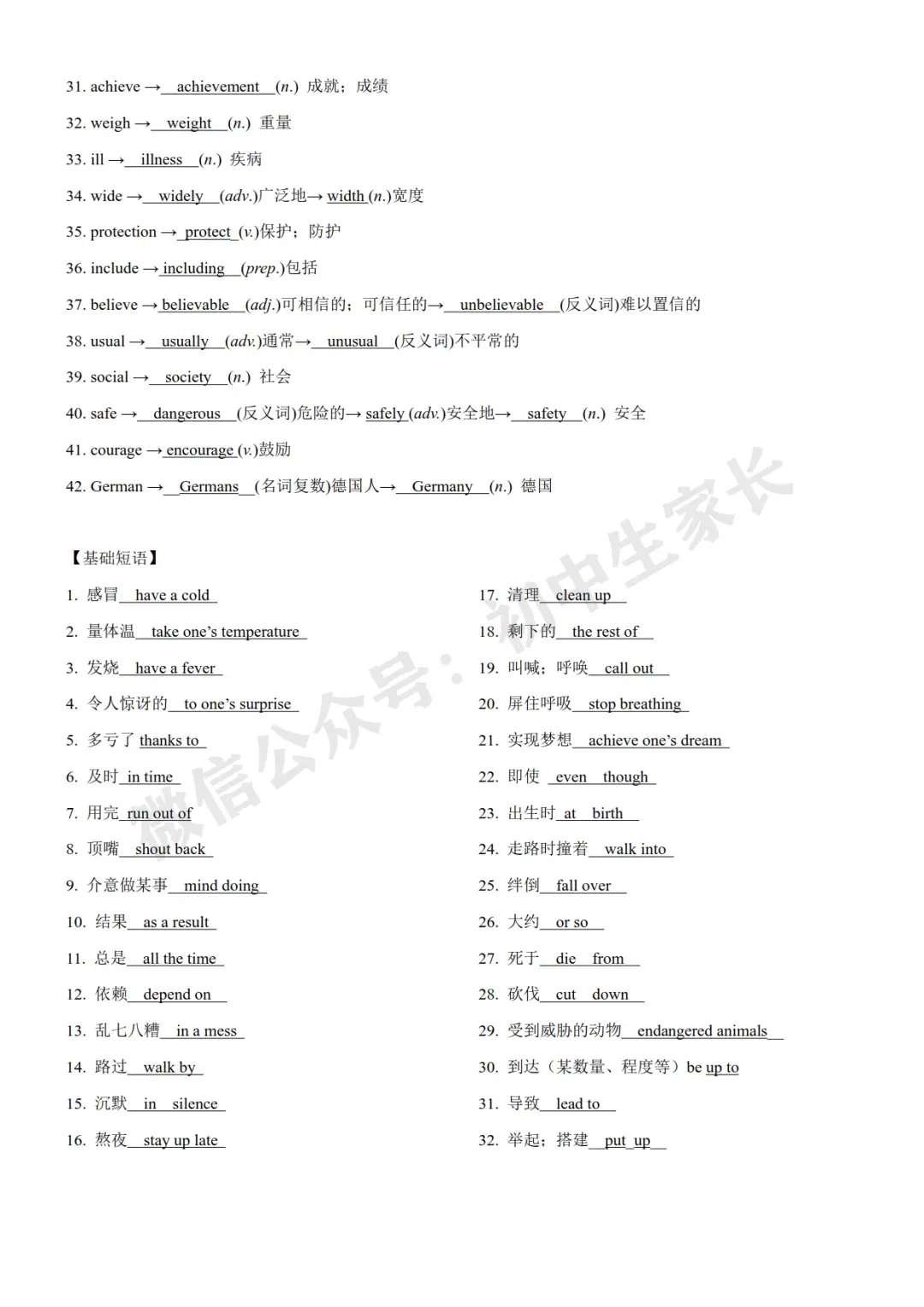 2026中考英语重点单词常考词性转换汇总(可打印) 第8张
