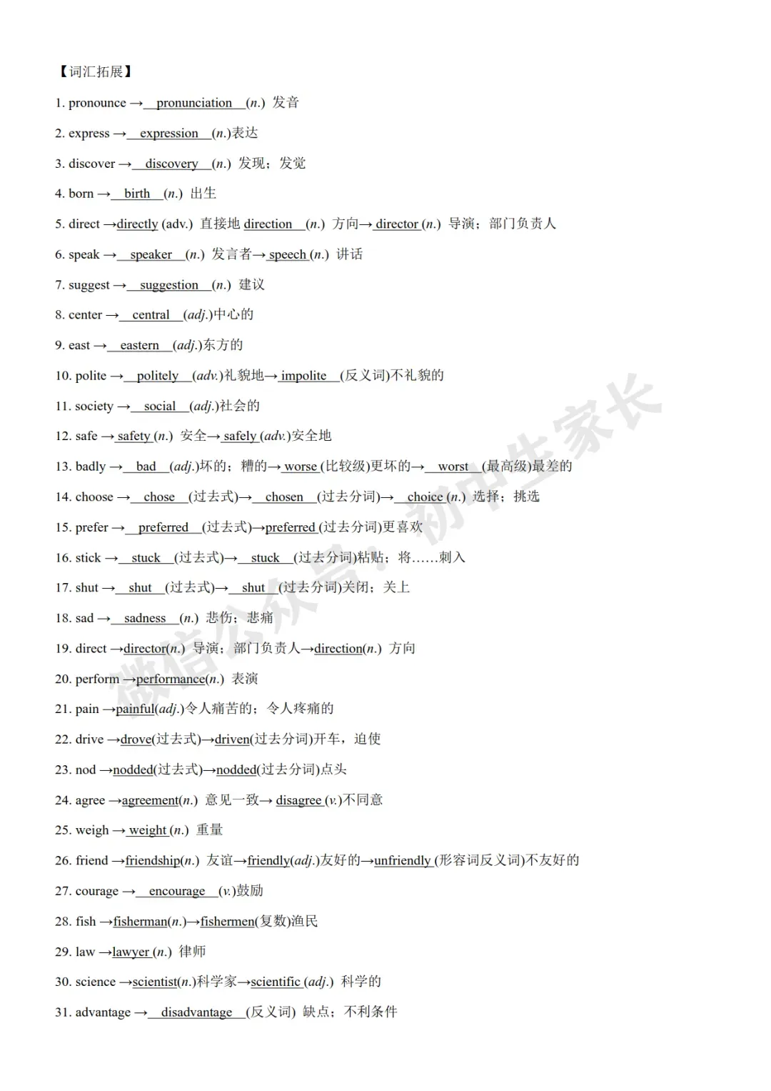 2026中考英语重点单词常考词性转换汇总(可打印) 第10张