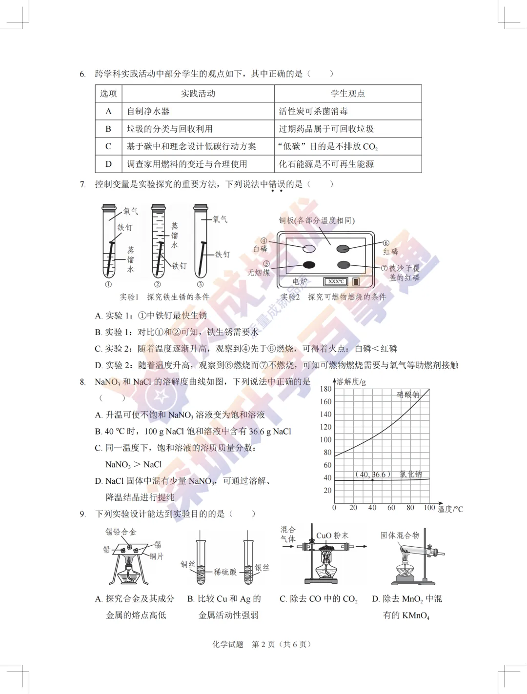 2026龙岗48校联考初三一模化学真题+解析 第2张