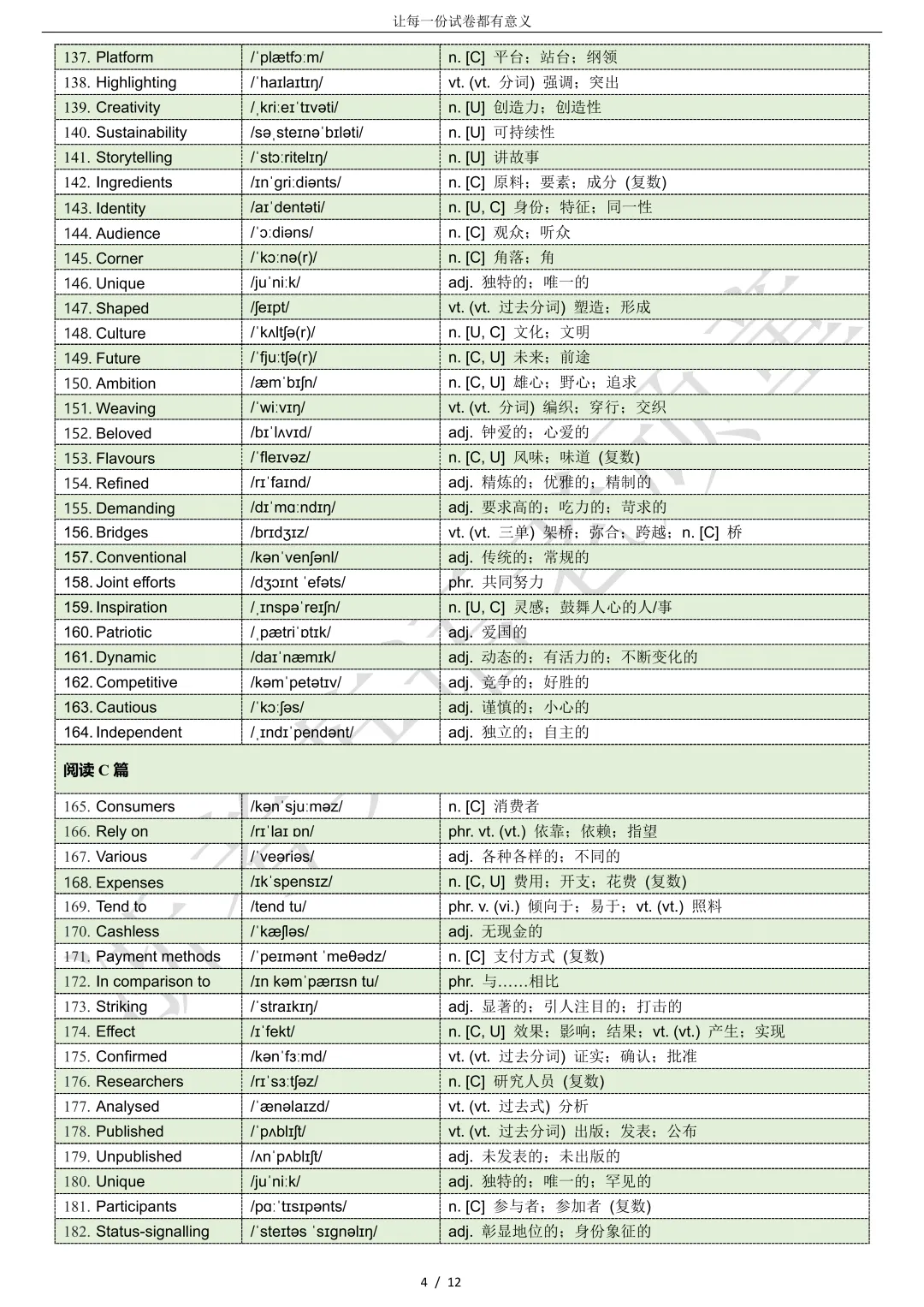 【试卷二次开发】词汇整理(510词!!!)2026浙江宁波“十校”2026届下学期高三3月联考词汇整理 第4张