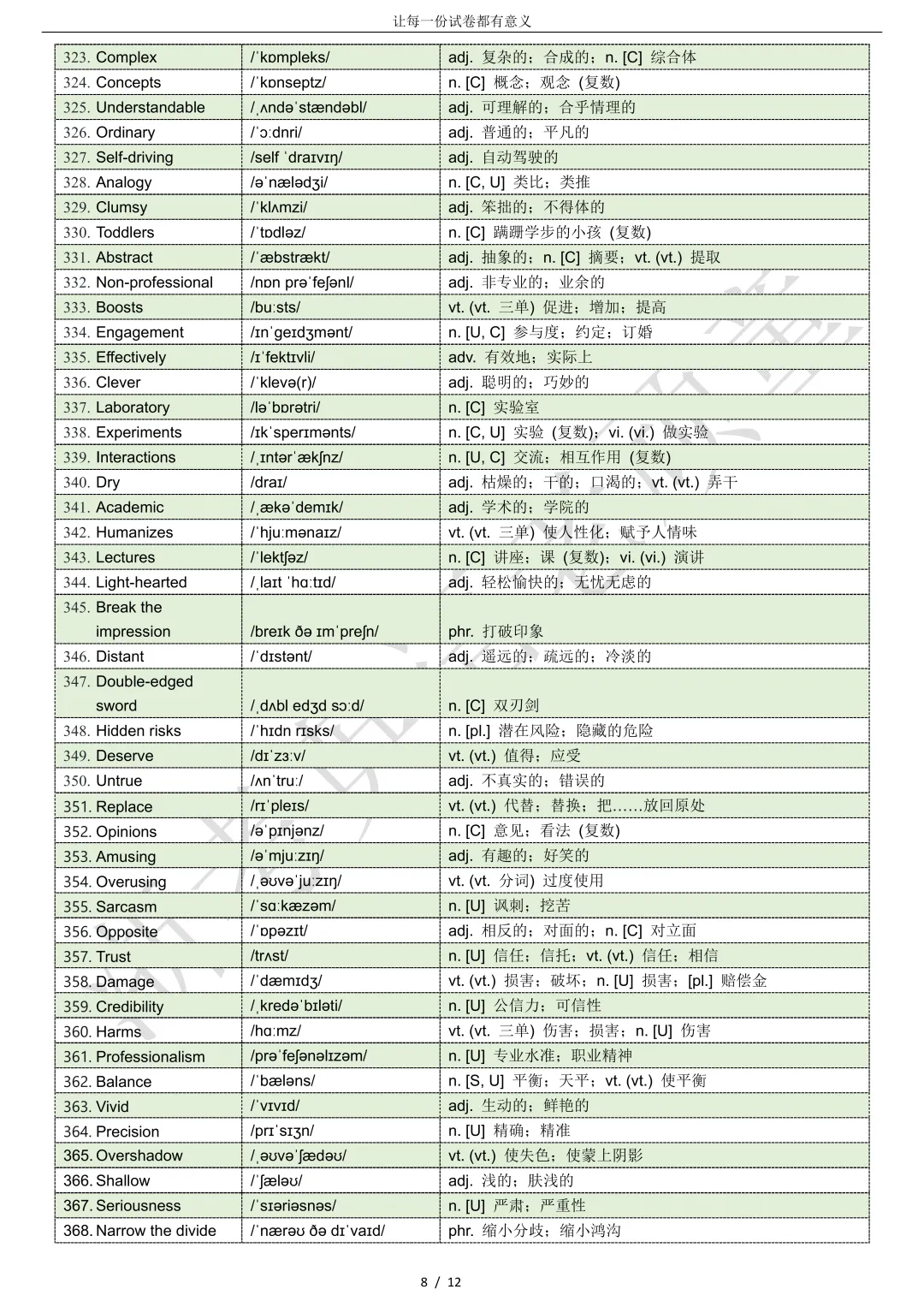 【试卷二次开发】词汇整理(510词!!!)2026浙江宁波“十校”2026届下学期高三3月联考词汇整理 第8张