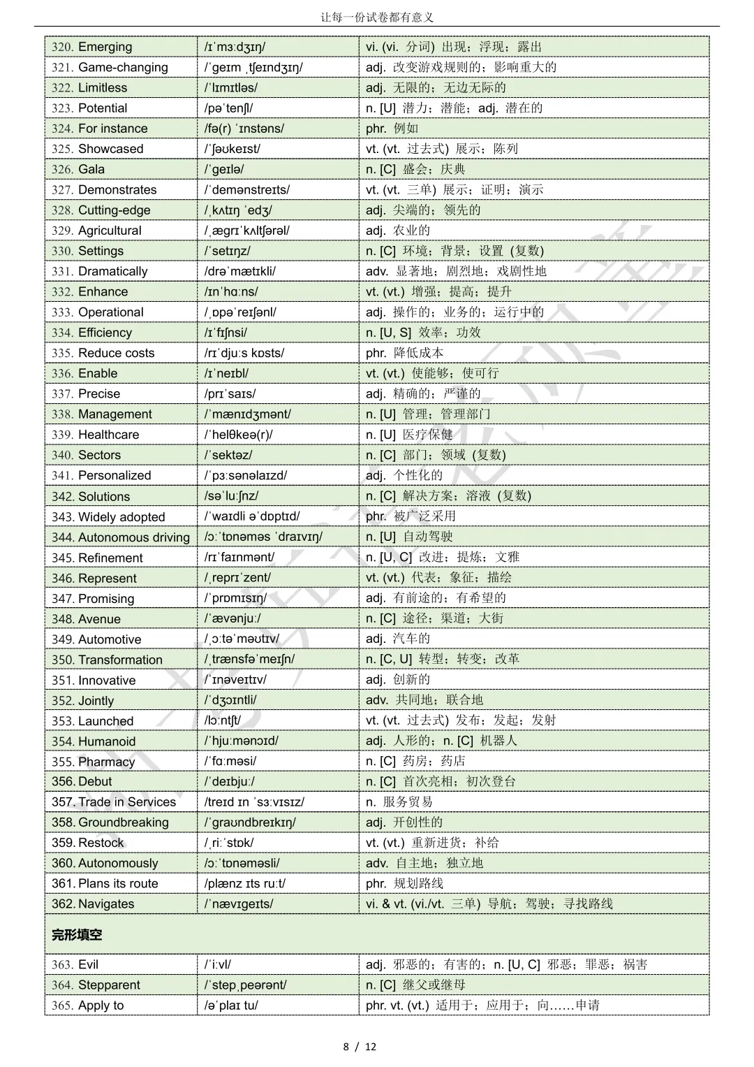 【试卷二次开发】词汇整理(513词!!!)2026年3月金丽衢十二校联考词汇分类总结 第8张