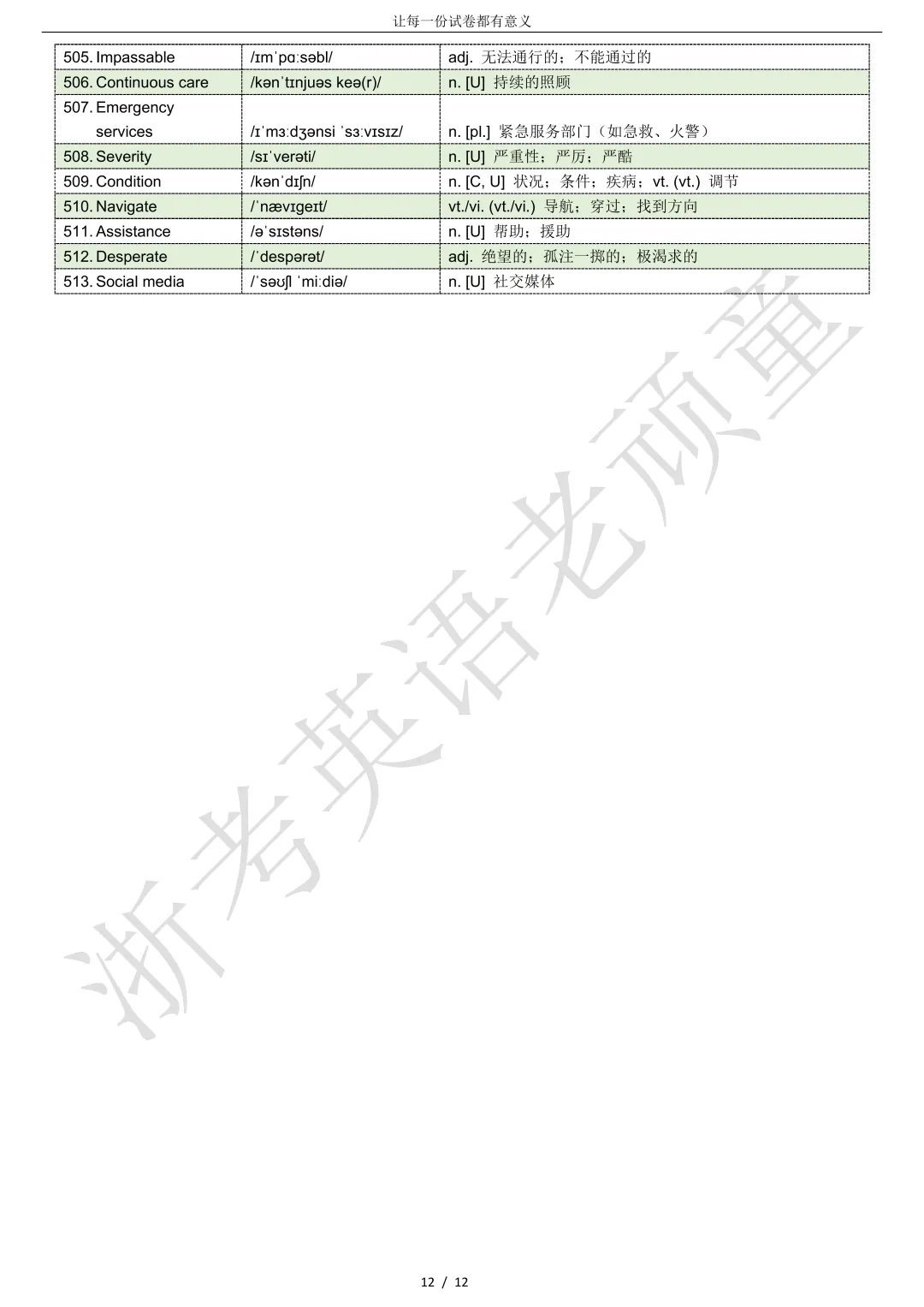 【试卷二次开发】词汇整理(513词!!!)2026年3月金丽衢十二校联考词汇分类总结 第12张
