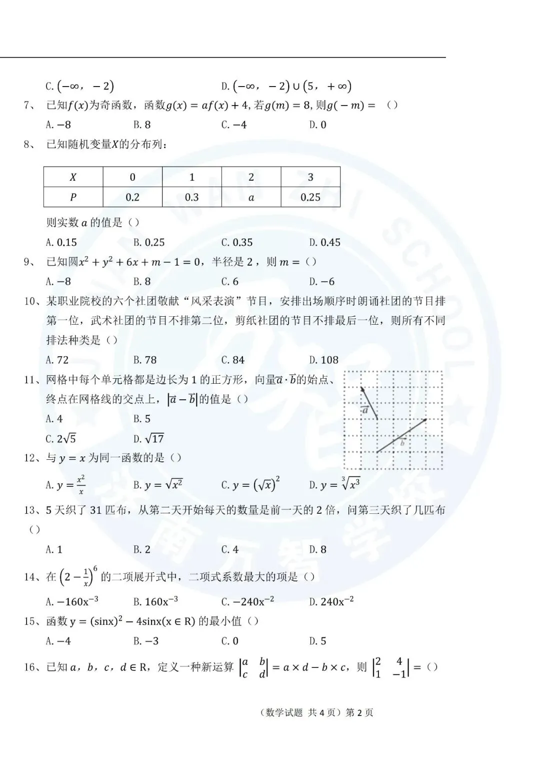历年春季高考文化课语数英真题 第7张
