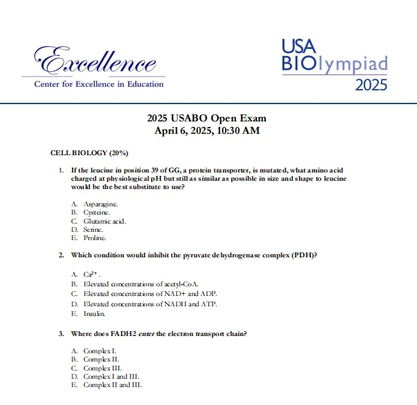 2026年USABO生物竞赛开考!真题+独家解析【预约开启】 第2张 2026年USABO生物竞赛开考!真题+独家解析【预约开启】 第2张