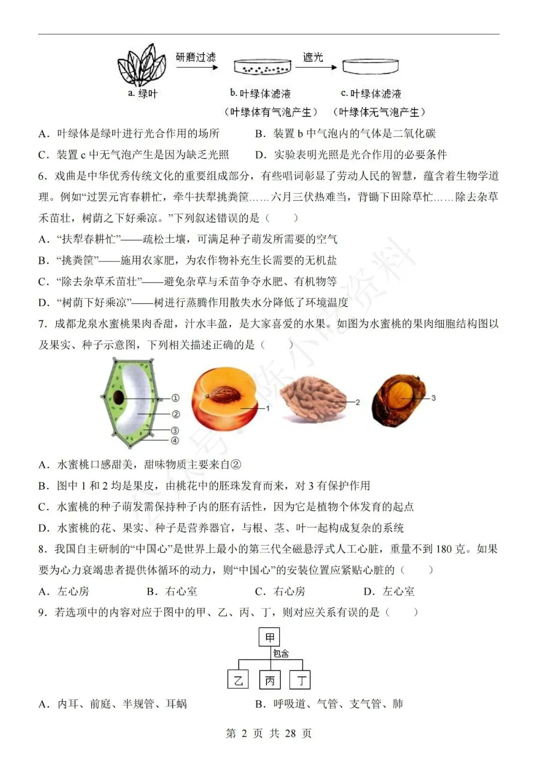 2026年中考生物第一次模拟考试卷(共20份) 第8张