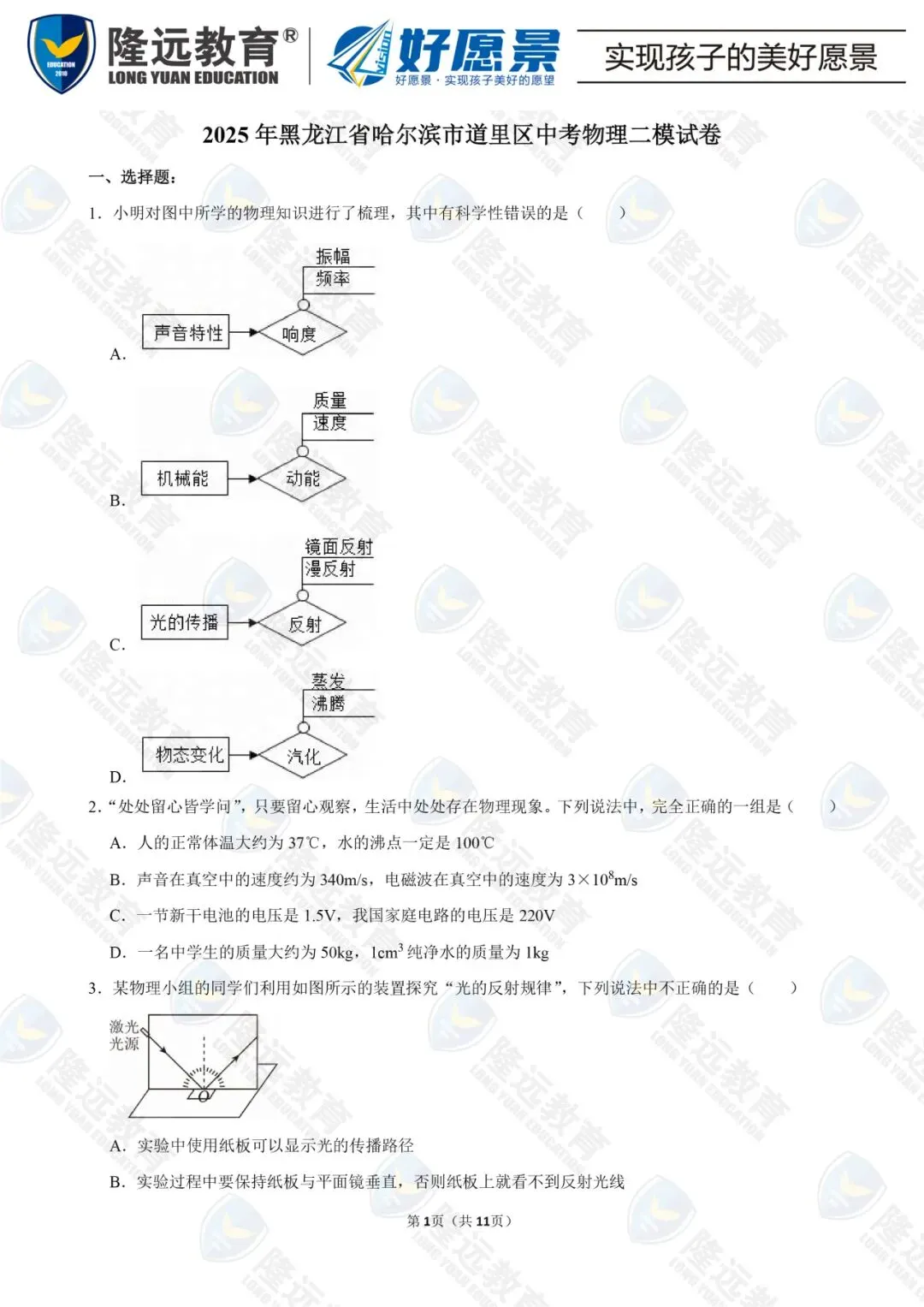 2025年道里区九年级物理二模试卷 第1张