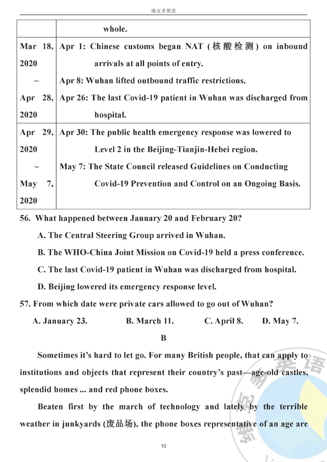 高考真题精校版 | 2020年高考英语【江苏卷】试题+答案 第10张