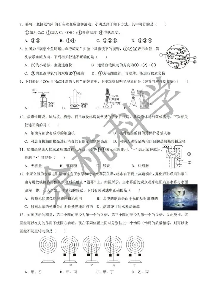 【中考模拟】2026年3月浙江义乌望道中学九下3月月考(附答案) 第7张
