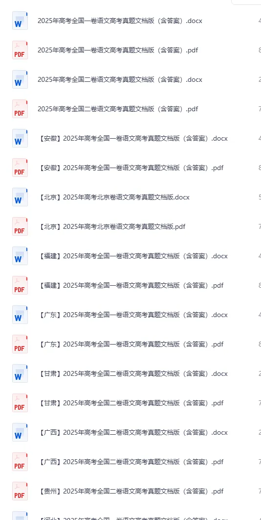 全国各省市高考【语文】真题试卷及答案2008-2025年全科目电子版可打印(含往年真题,电子版PDF) 第3张
