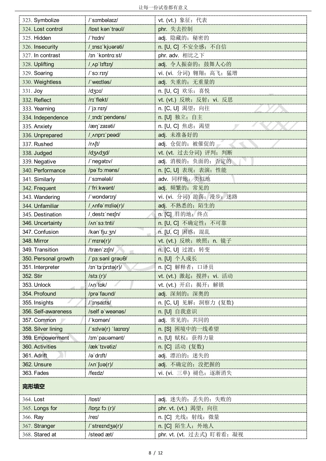 【试卷二次开发】词汇整理(522词!!!)2026年3月新阵地教育联盟词汇分类总结 第8张 【试卷二次开发】词汇整理(522词!!!)2026年3月新阵地教育联盟词汇分类总结 第8张