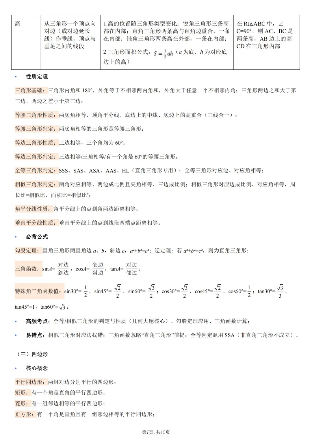 2026初三中考数学核心基础知识清单 第7张 2026初三中考数学核心基础知识清单 第7张