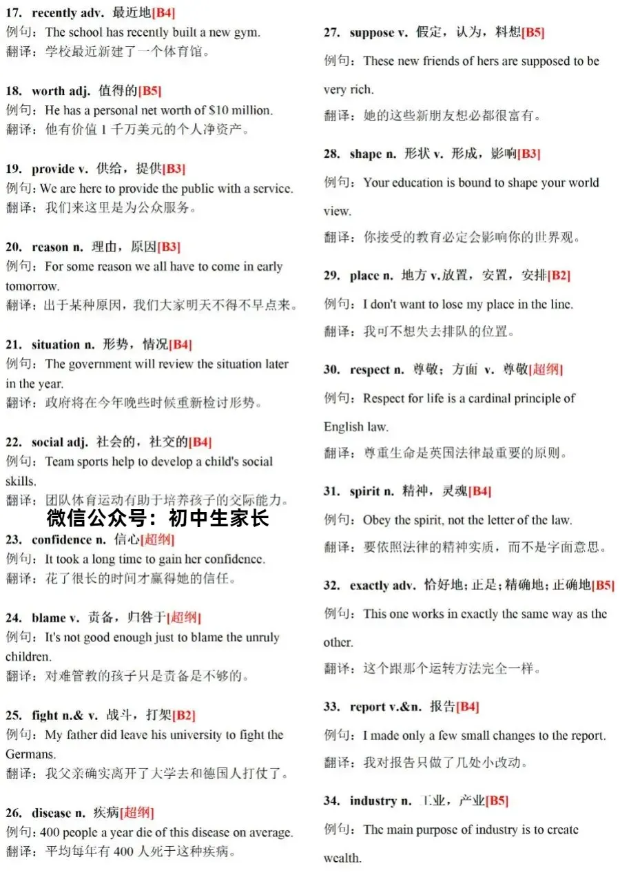 初中英语 | 2026年中考英语人教版高频词汇例句版(可打印) 第3张