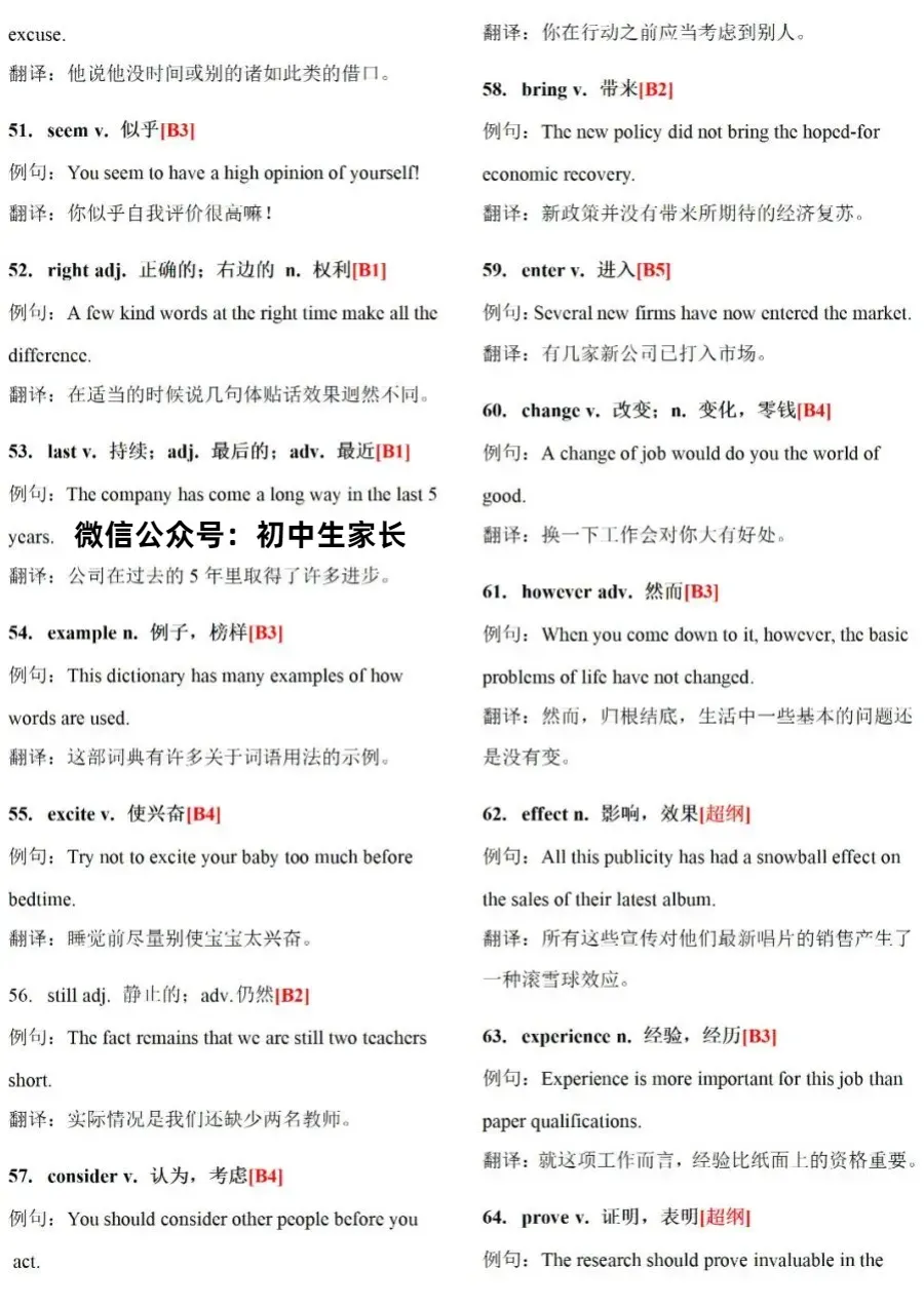 初中英语 | 2026年中考英语人教版高频词汇例句版(可打印) 第5张