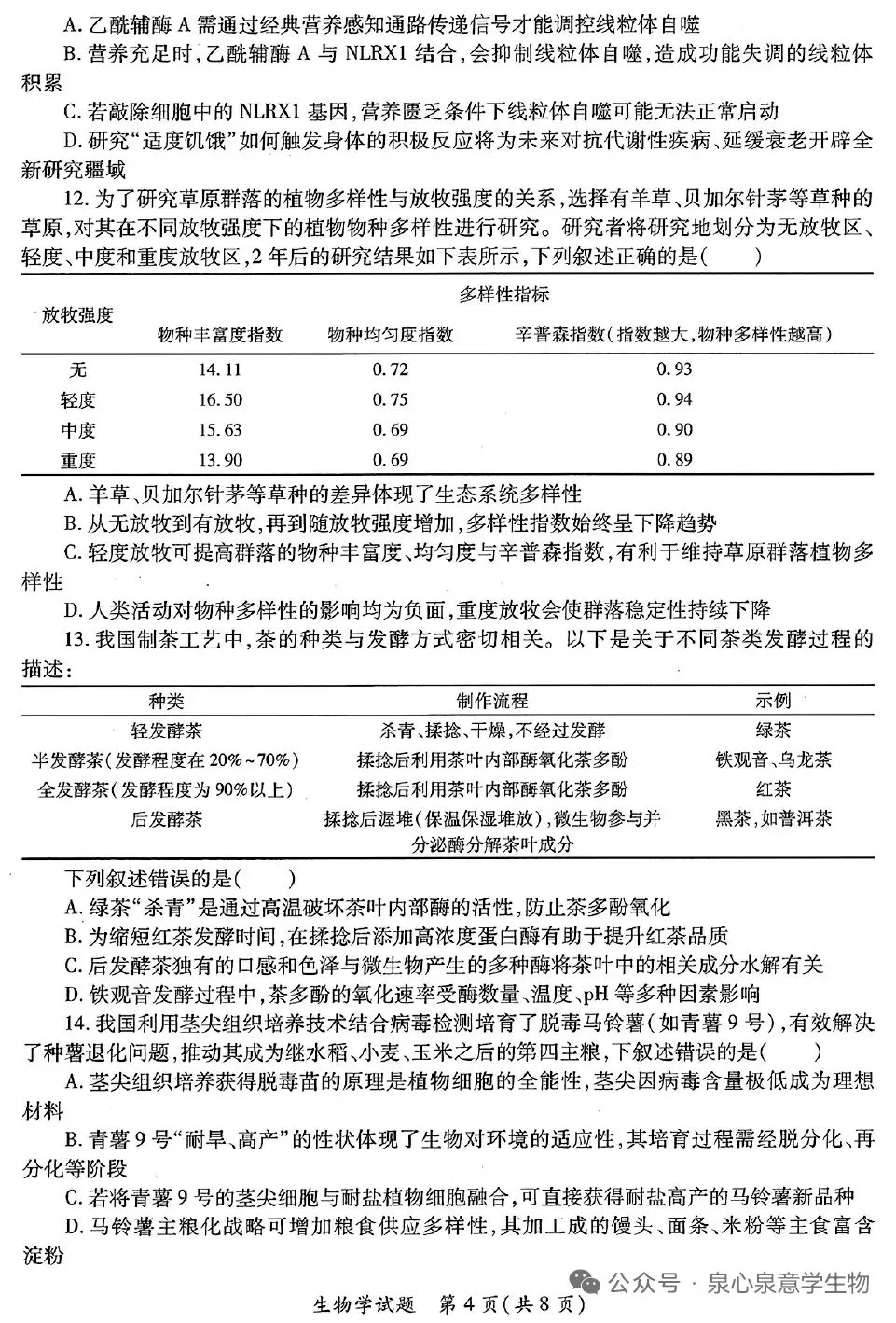 陕西省第二次适应性考试生物试卷 第4张