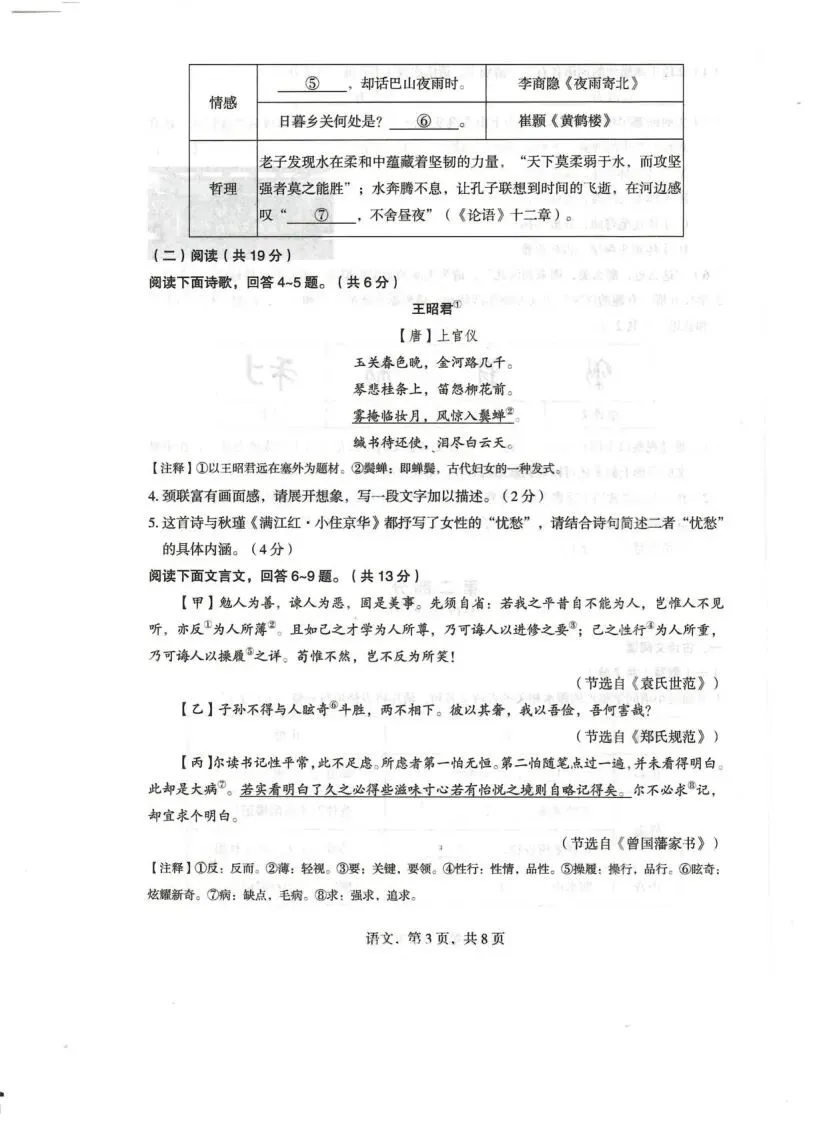 中考一模|2026年4月石家庄市正定中考一模语文试卷(后附打印版下载链接) 第4张