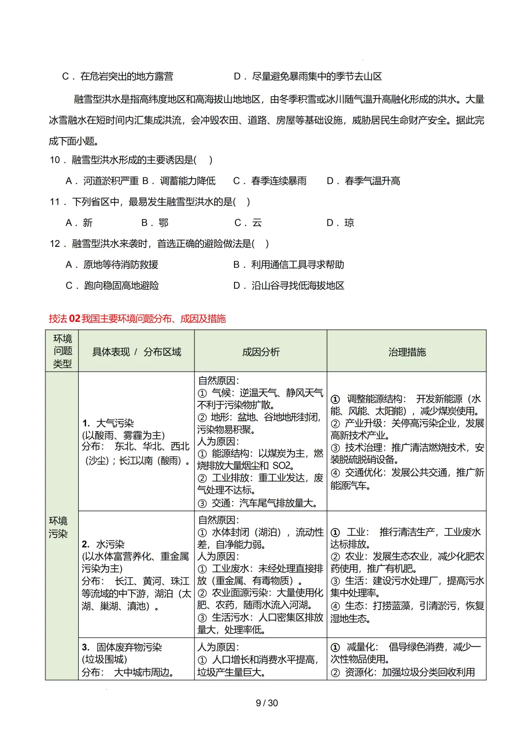 【初中资料】中考地理:《专项复习》专题11中国的自然灾害与环境保护(知识清单)(5大知识点2大技法3大易错点,知识+电子版+抓紧收藏可下载 第12张