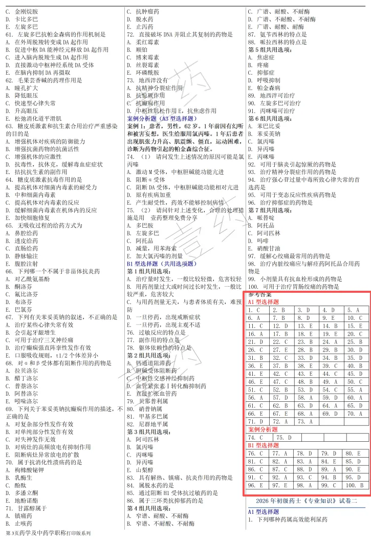 2026年初级药士模拟试卷5套打印版(四科全32页).PDF 第1张