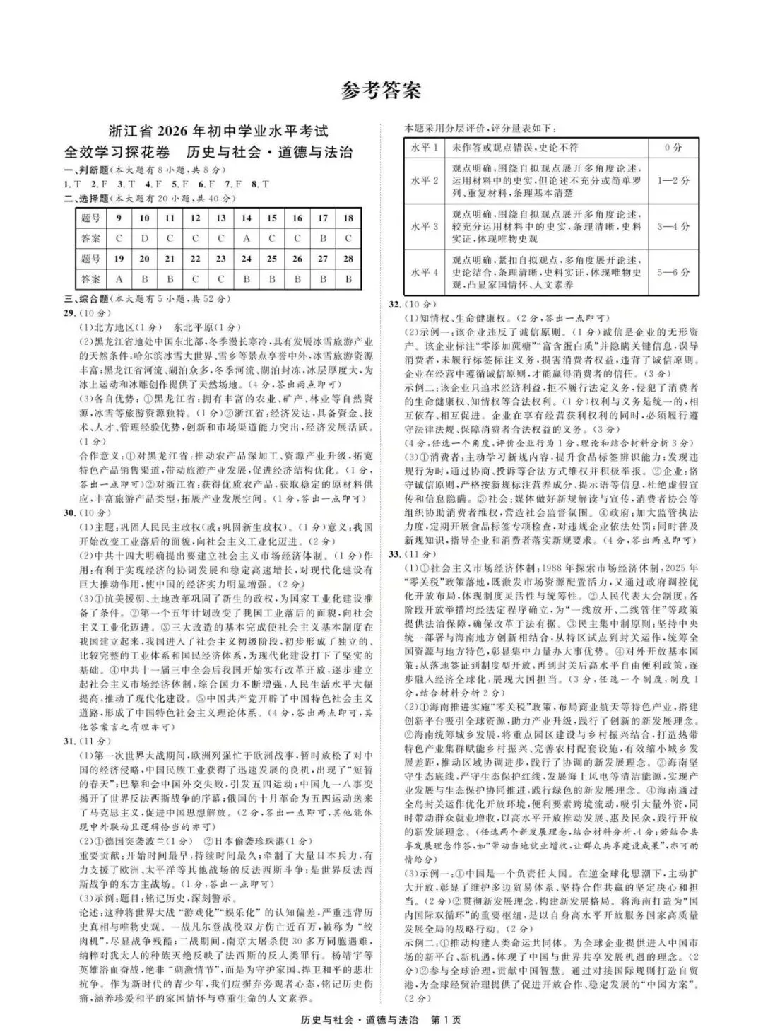 【中考模拟】2026全效学习探花卷社会卷(附答案) 第8张